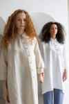 Linen Long Shirt - Asymmetrical Cut, Lond Sleeves 