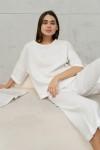 Linen Boat Neck Oversized Top - Loose T-shirt 