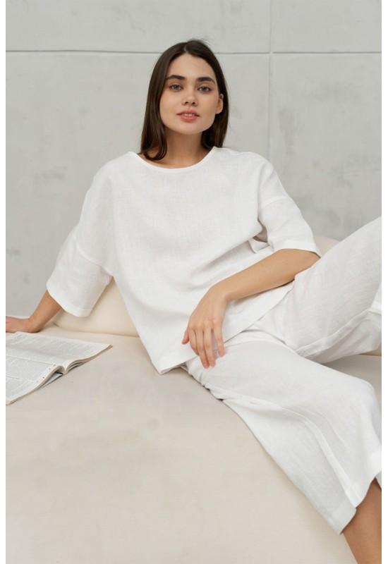 Linen Boat Neck Oversized Top - Loose T-shirt 