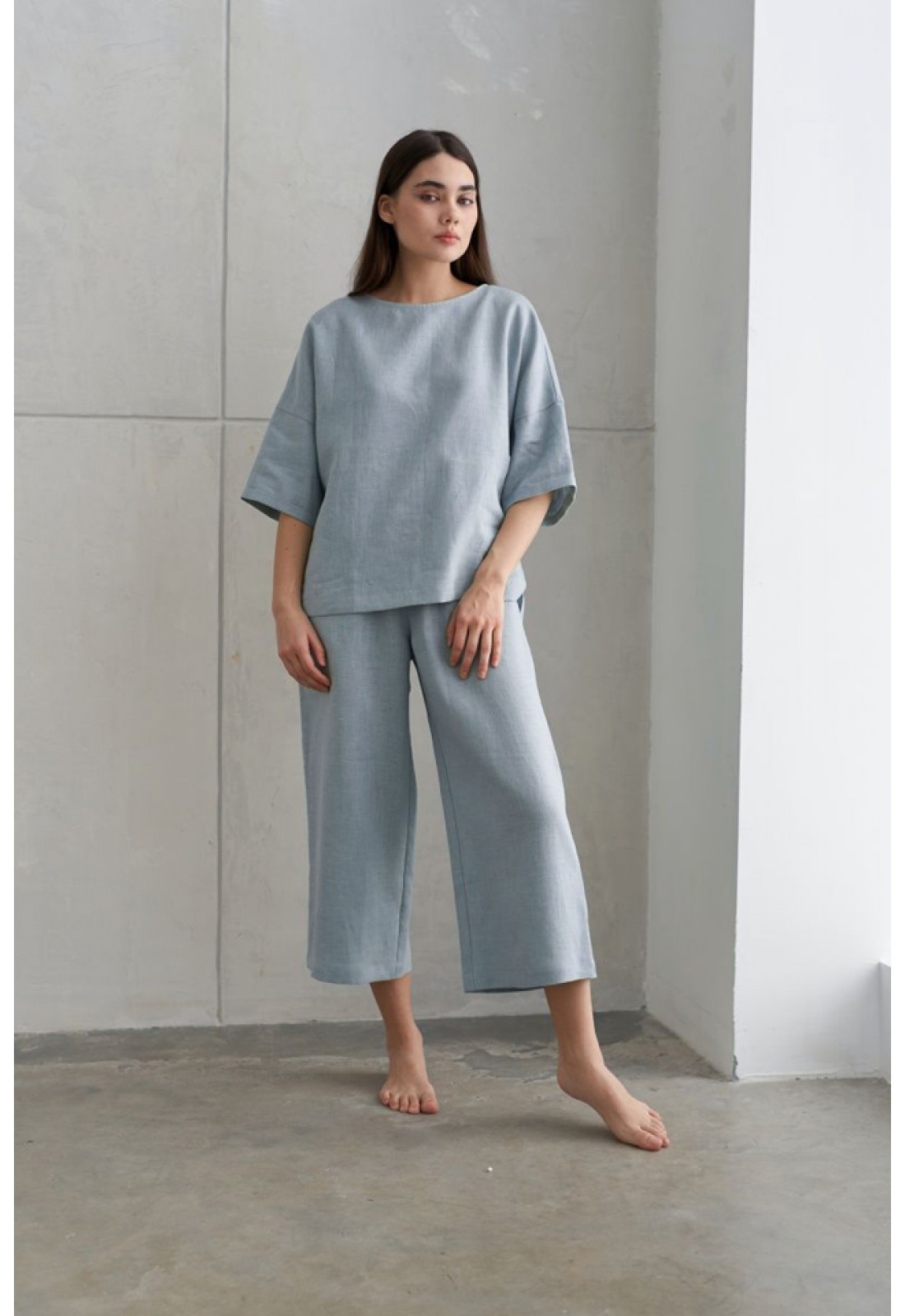 Shop Oversized Linen 2-Piece Set: Loose T-Shirt and Wide Leg Pants