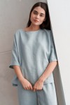 Linen Boat Neck Oversized Top - Loose T-shirt 