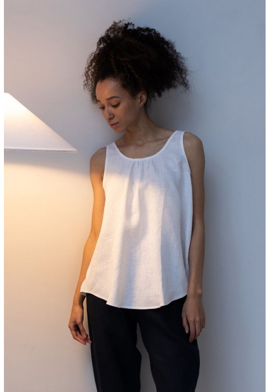 Linen Simple Tank Top - Sleeveless Loose Blouse