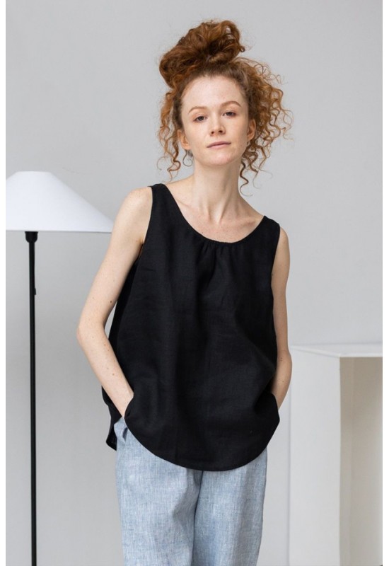 Linen Simple Tank Top - Sleeveless Loose Blouse