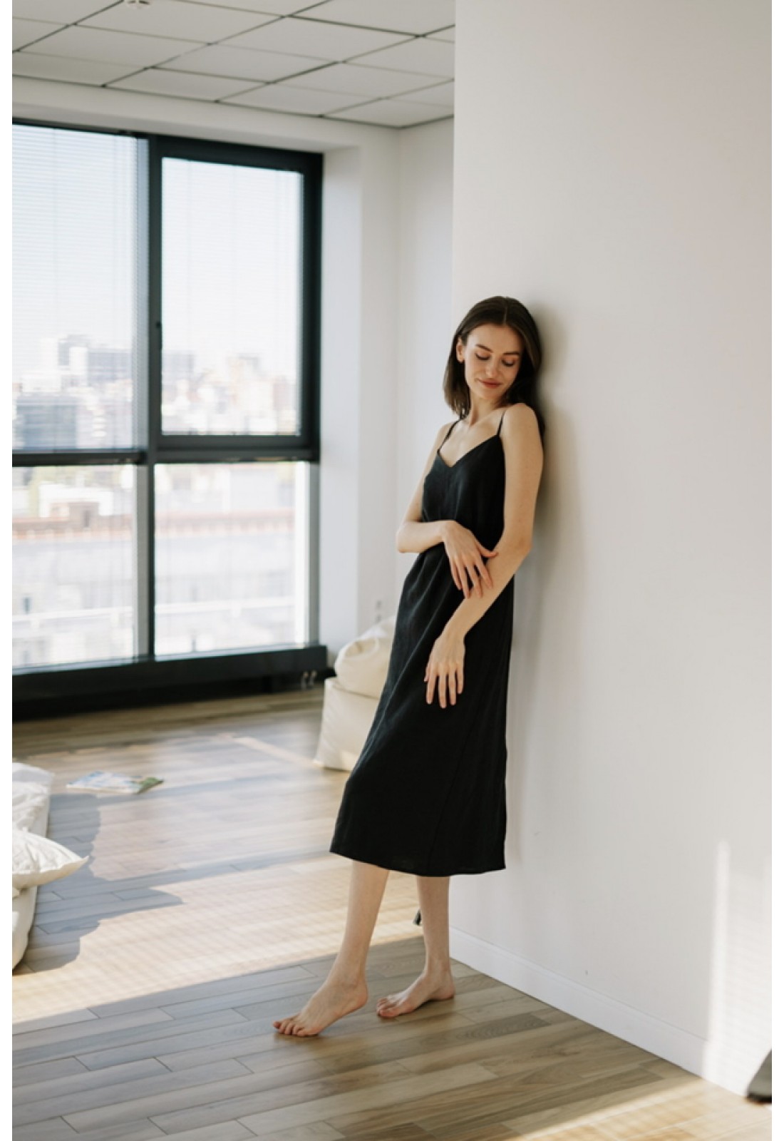 fog linen work リトアニアリネン100% MIRJAM DRESS Linen Maxi Dress for Women - Sleeveless, Spaghetti Straps