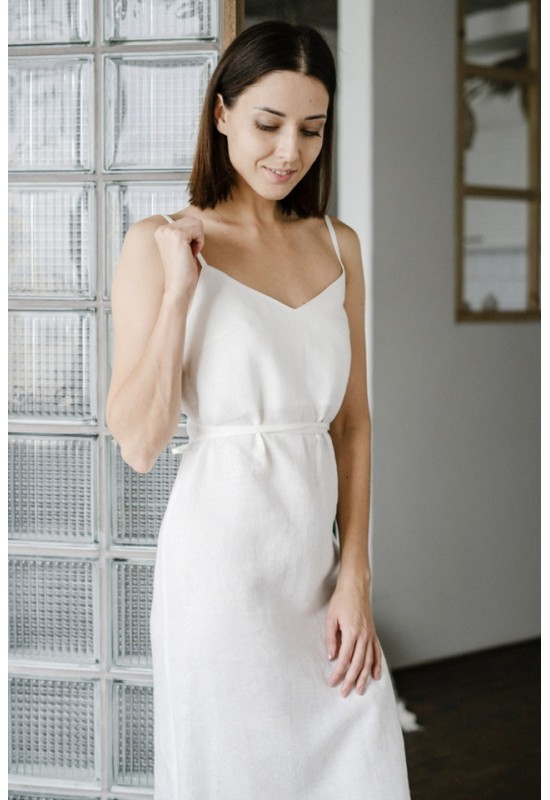 White Linen Dress Spaghetti Strap Dress Linen Strap Dress 