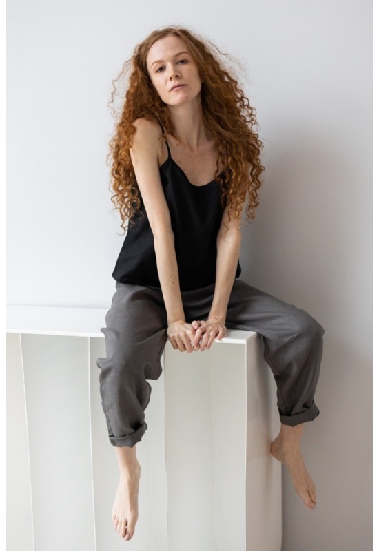 Stylish High Waist Linen Trousers with Elastic 