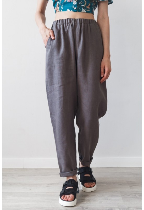 Stylish High Waist Linen Trousers with Elastic 