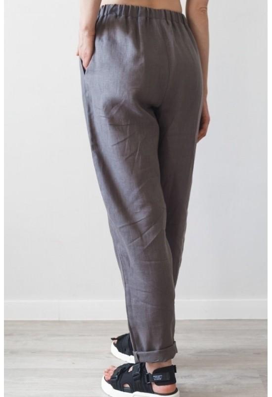 Stylish High Waist Linen Trousers with Elastic 