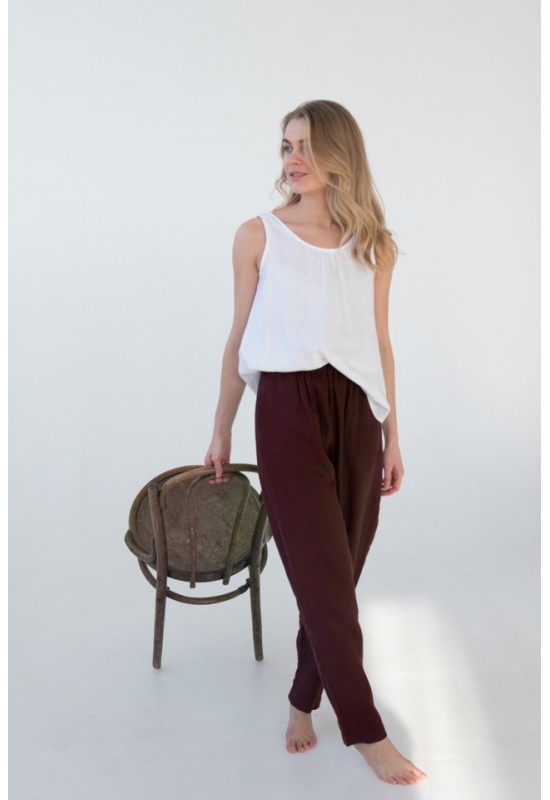 Stylish High Waist Linen Trousers with Elastic 