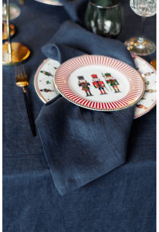 Dark Midnight Blue Linen Tablecloth