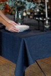 Dark Midnight Blue Linen Tablecloth