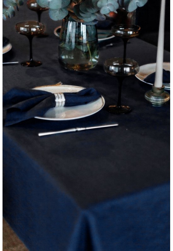 Dark Midnight Blue Linen Tablecloth