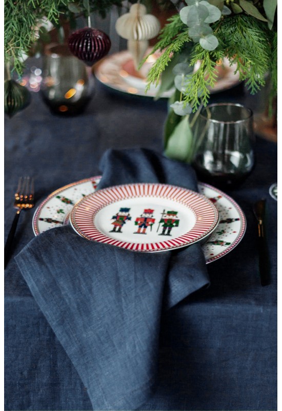 Dark Midnight Blue Linen Tablecloth