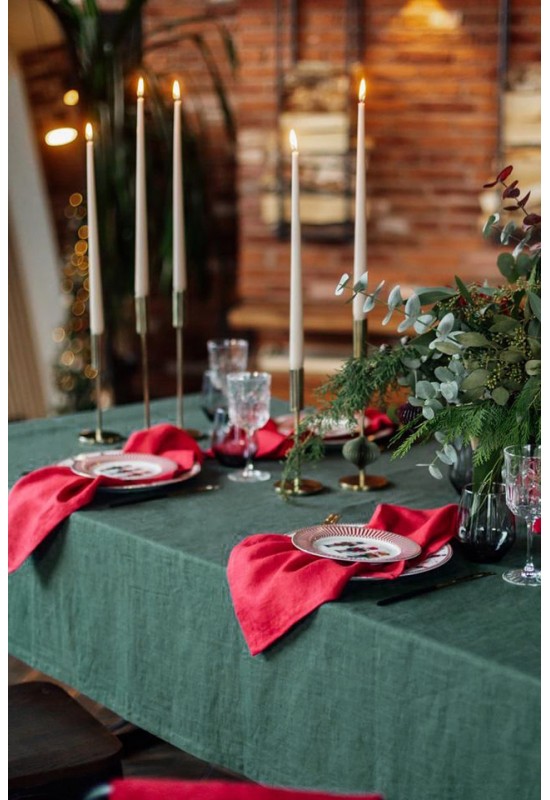 Dark - Emerald Green Linen Tablecloth