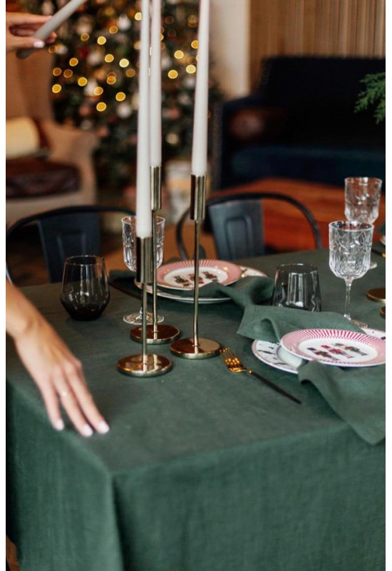 Dark - Emerald Green Linen Tablecloth