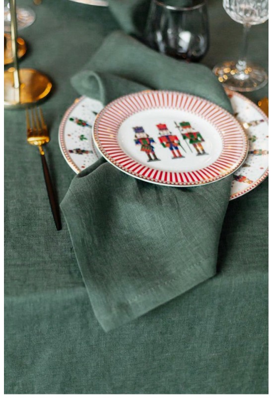 Dark - Emerald Green Linen Tablecloth