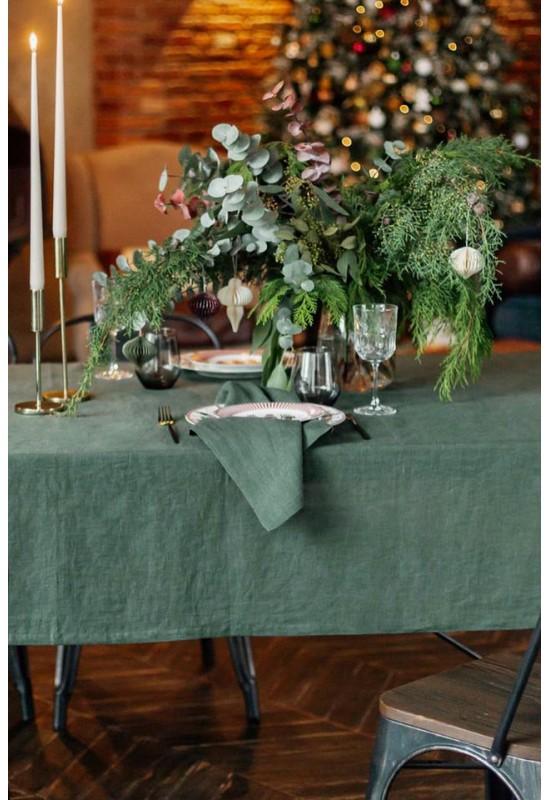 Dark - Emerald Green Linen Tablecloth