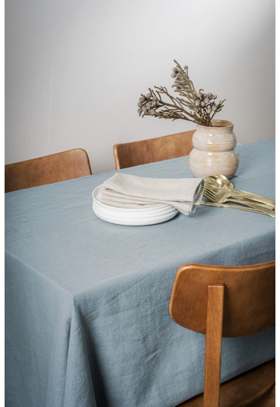 Light - Dusty Blue Linen Tablecloth