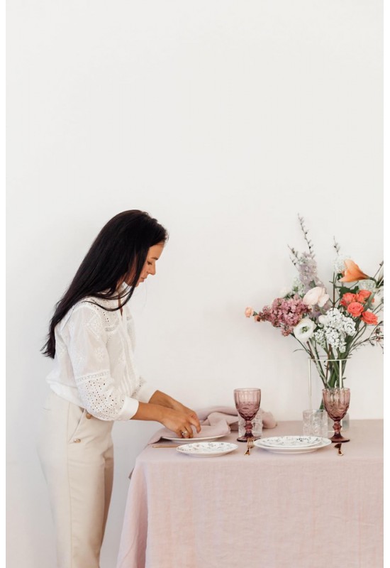 Dusty Pink - Wood rose - Mauve Linen Tablecloth 