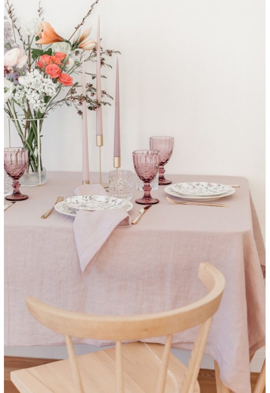 Dusty Pink - Wood rose - Mauve Linen Tablecloth 