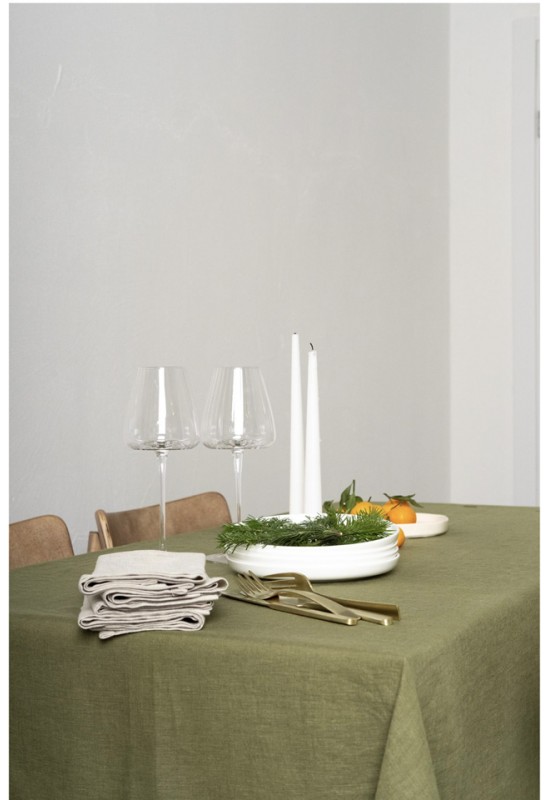 Dark Forest Green Linen Tablecloth