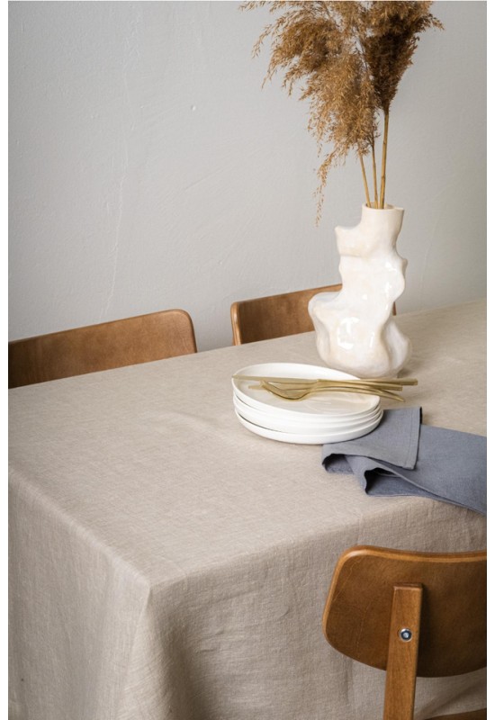 Natural Gray-Beige Linen Tablecloth