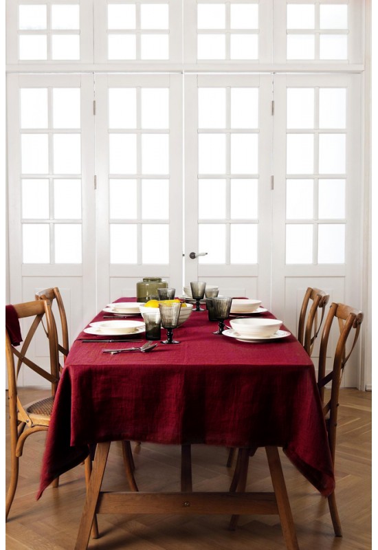 Dark Red Wine -  Maroon Linen Tablecloth 