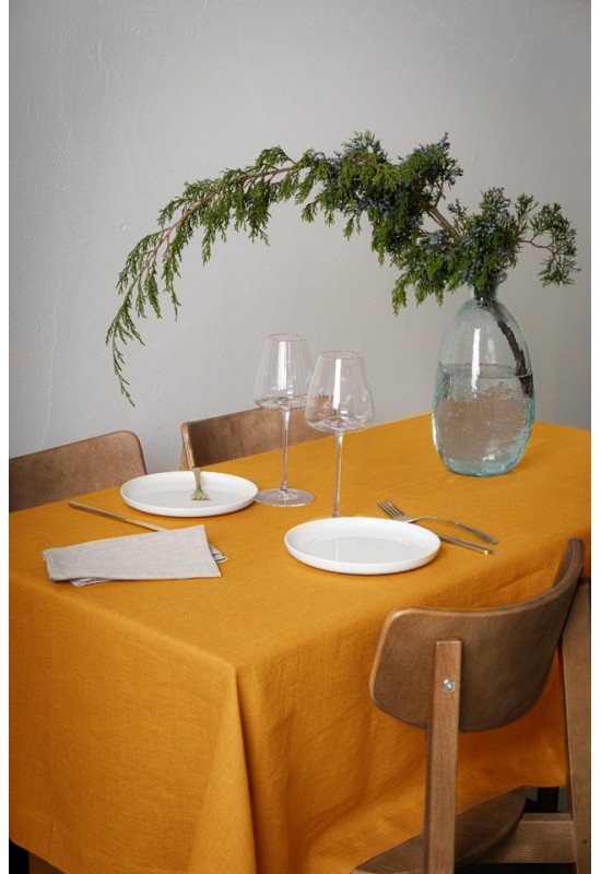 Mustard yellow | Amber linen tablecloth 