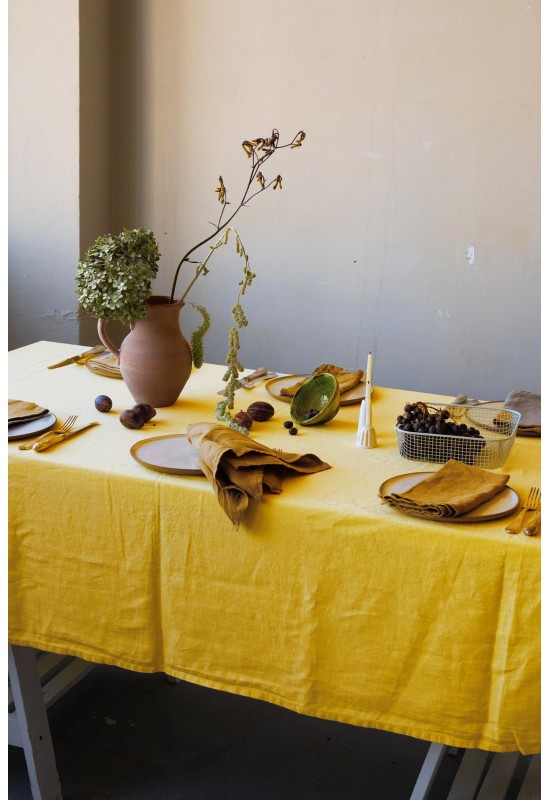 Yellow linen tablecloth