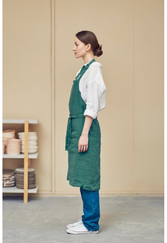 Linen Apron with Pockets for Kitchen, Garden