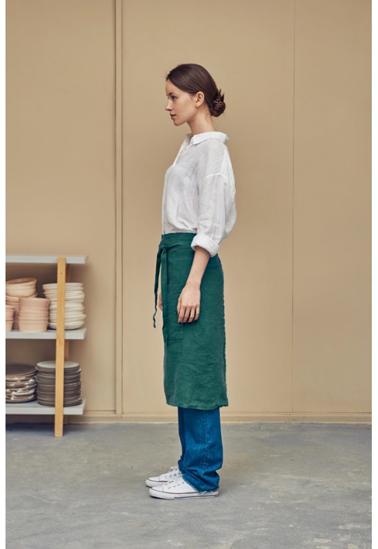 Linen waist midi apron with pockets 