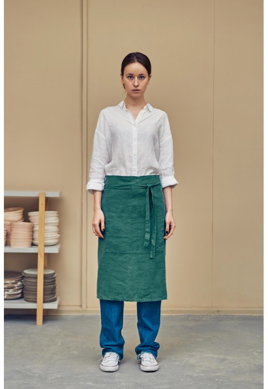 Linen waist midi apron with pockets 