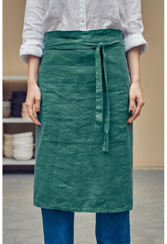 Linen waist midi apron with pockets 