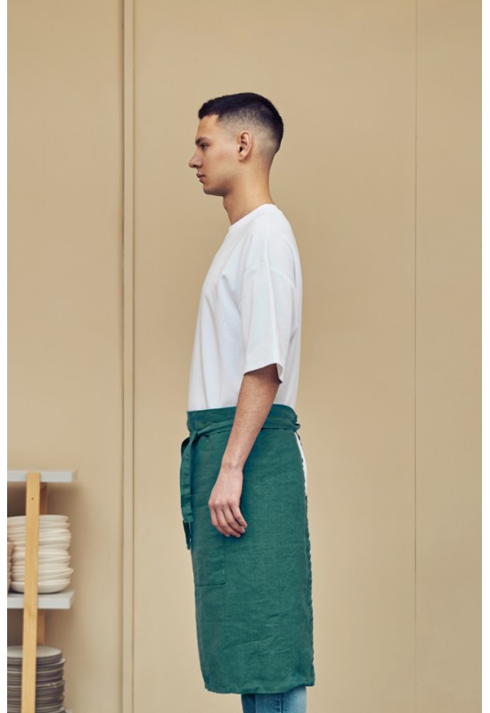 Linen waist midi apron with pockets 