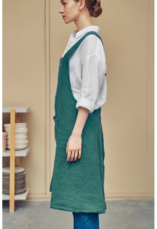 Women Cotton Linen Cross Back Apron Soft Kitchen Bib Pinafore