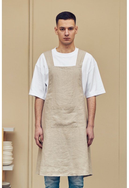 Japanese cross back linen apron 