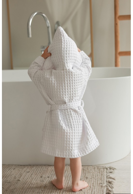 Waffle Weave Robe with Hood for Kids