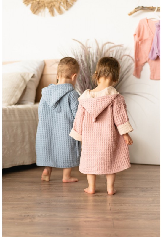 Wrap Waffle Weave Robe with Hood for Kids 