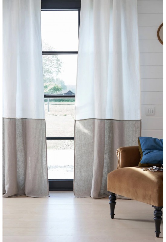 Color Block Linen Curtain Panels