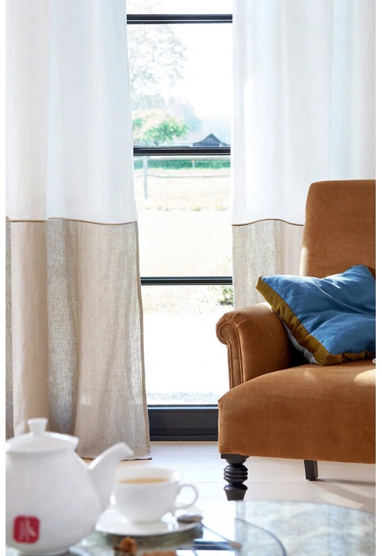 Color Block Linen Curtain Panels