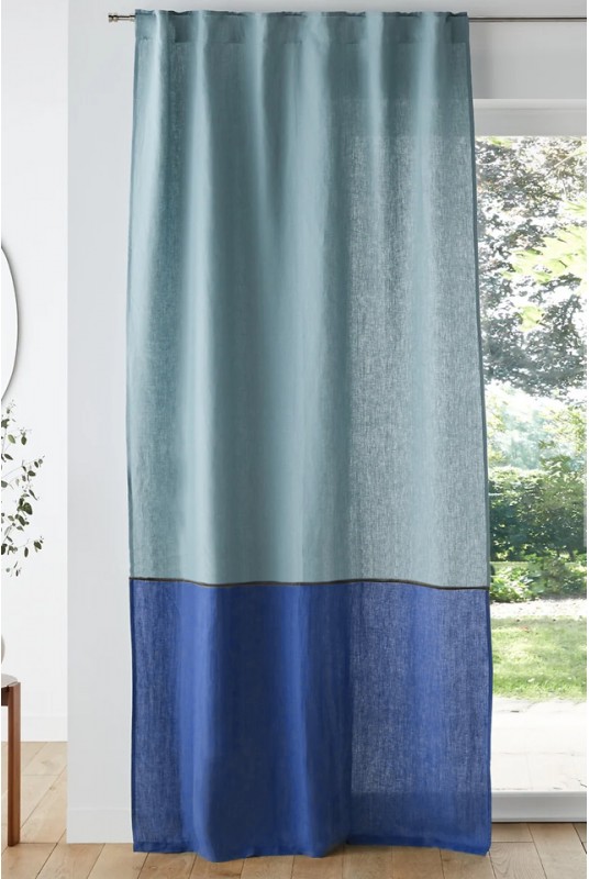 Color block Linen curtain panels