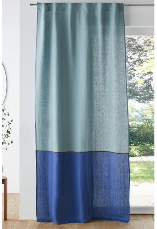 Color block Linen curtain panels