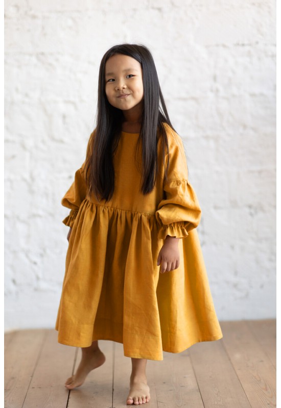 Linen dress for girl with Long sleeves