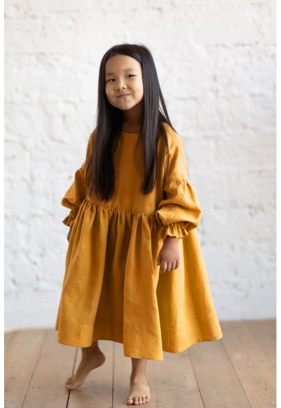 Linen dress for Girl with Long sleeves