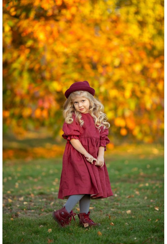 Linen dress for Girl with Long sleeves