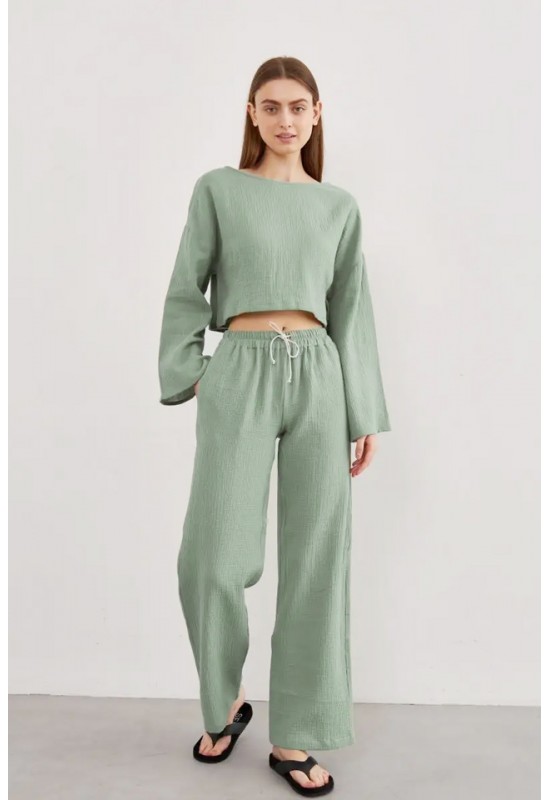 Cotton Gauze muslin crop top with Long sleeves 