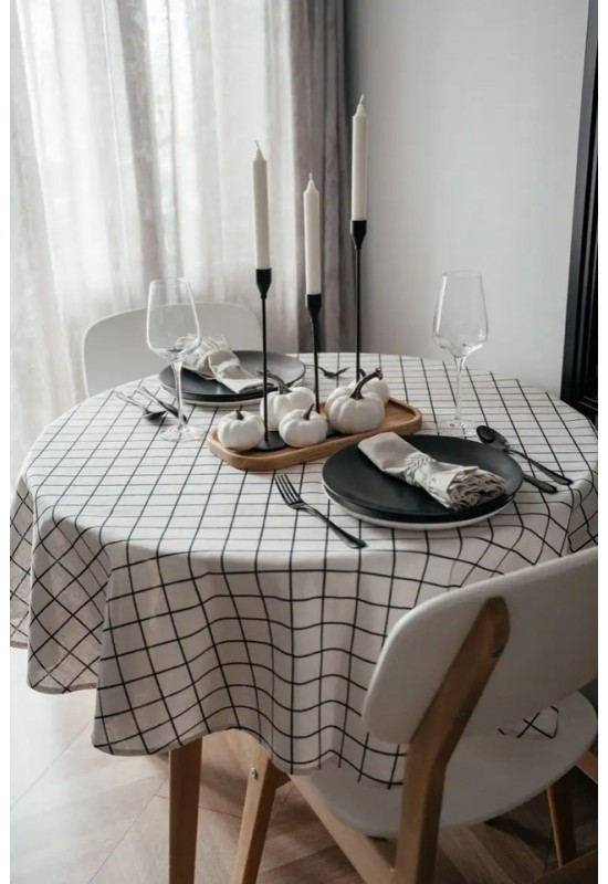 Large Grid Cotton Tablecloth: Window Pane Check 