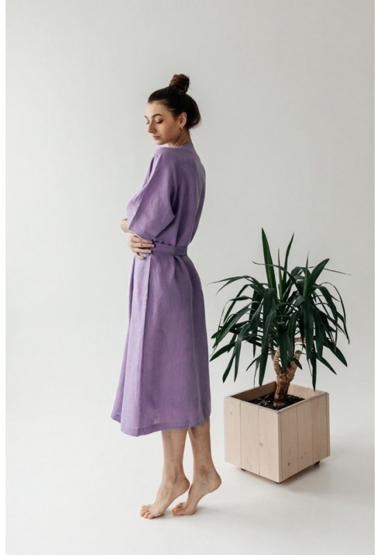 Long Linen Robe: Kimono Half Sleeves Bathrobe