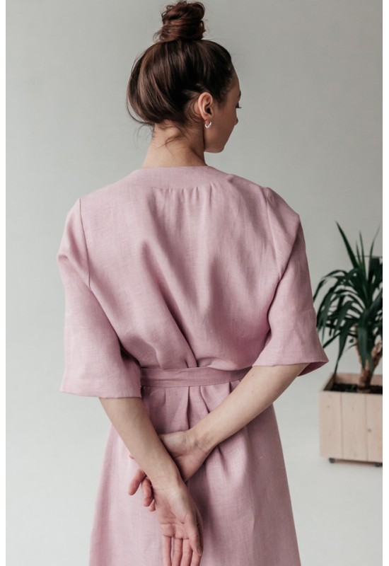 Long Linen Robe: Kimono Half Sleeves Bathrobe
