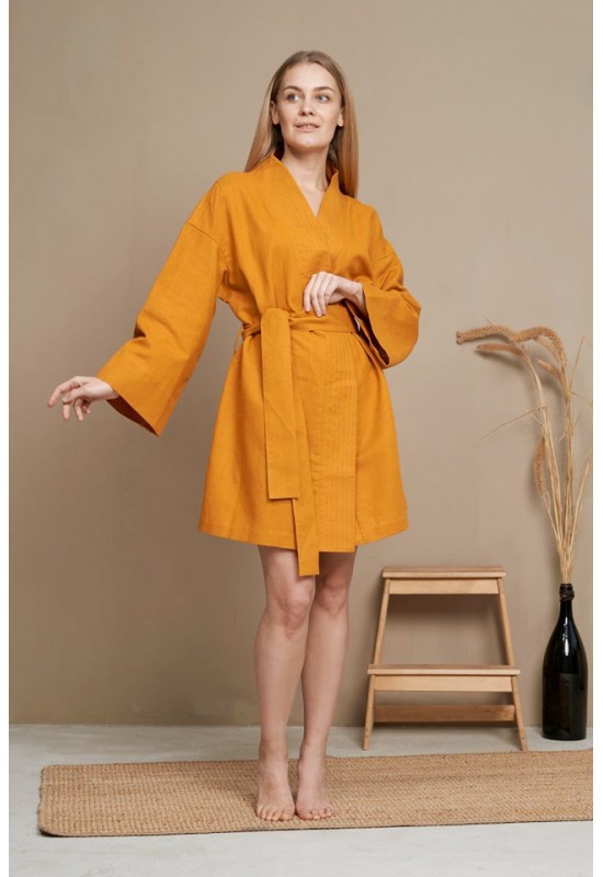 Linen Robe with Long Kimono Sleeves